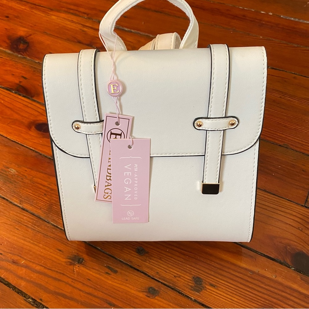 Vegan Leather White Mini Backpack with Adjustable Straps with gold details NWT